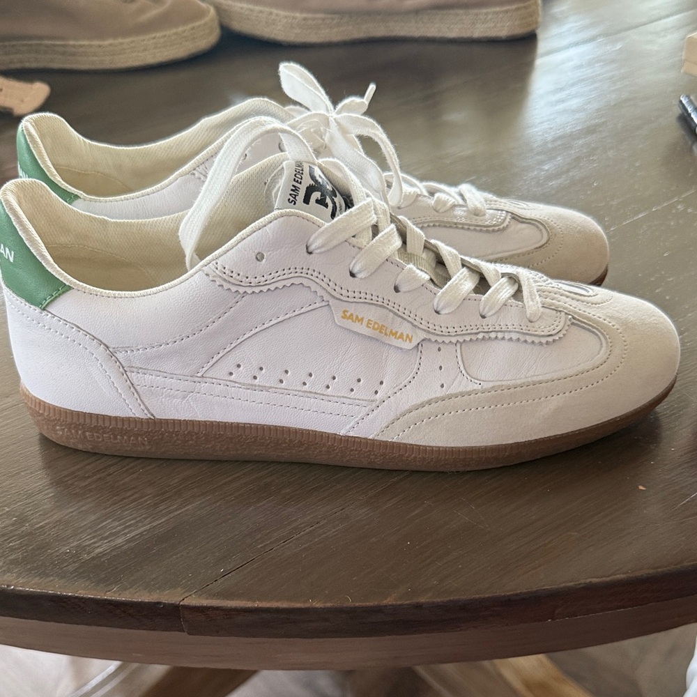 Sam Edelman Kallen Cream and White Leather & Suede Lace-Up Sneakers 10 New - Picture 3 of 5